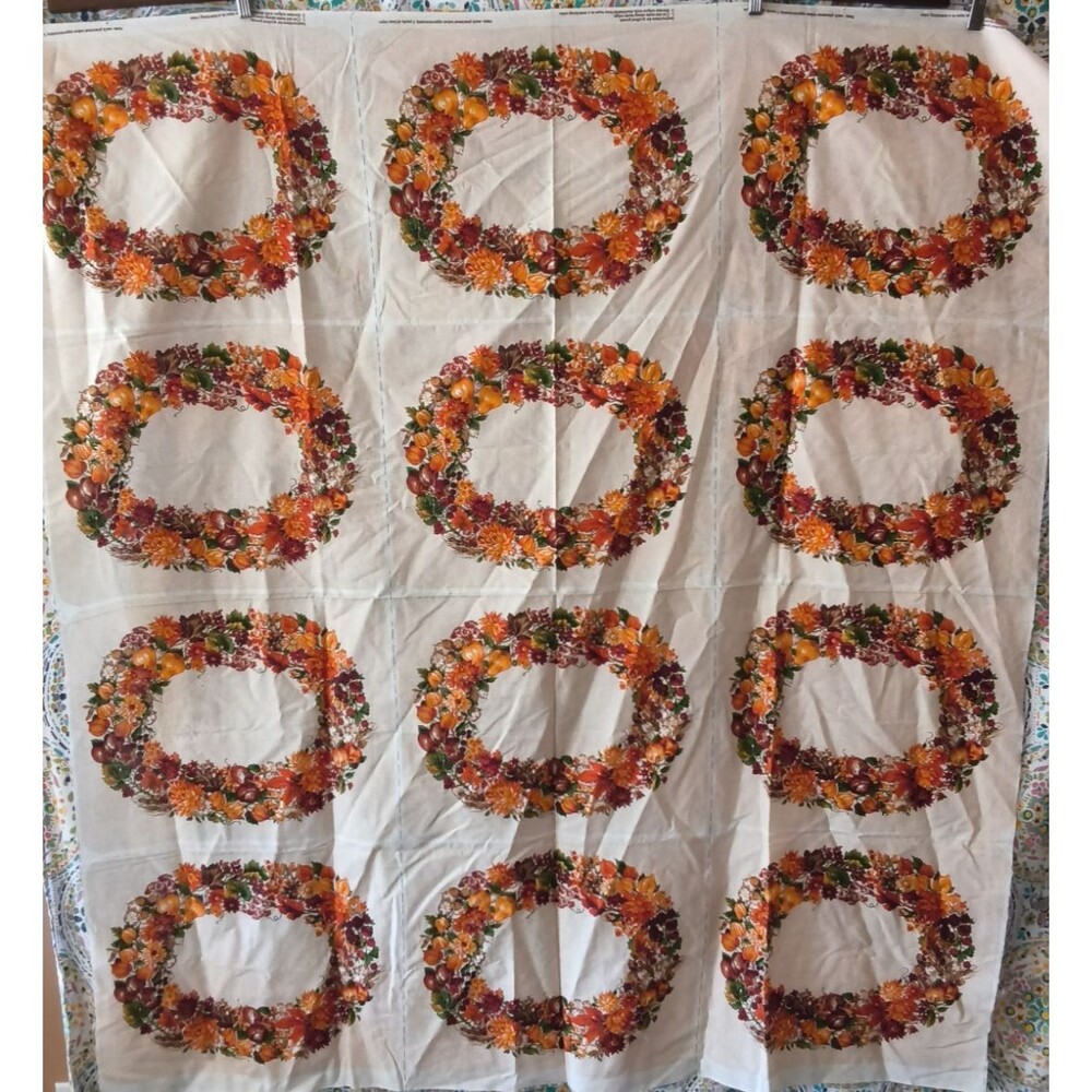 Cranston Thanksgiving Fall Autumn Harvest Sew Fabric Panel (12 UNCUT Placemats)